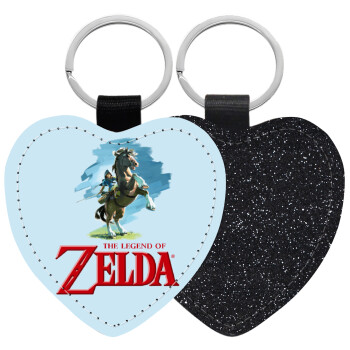 Zelda, Μπρελόκ PU δερμάτινο glitter καρδιά ΜΑΥΡΟ