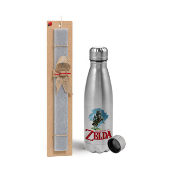 Zelda, Easter Set, metallic Inox water bottle (750ml) & aromatic flat Easter candle (30cm) (GRAY)