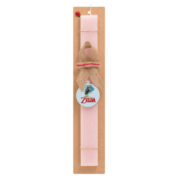 Zelda, Easter Set, wooden keychain & scented flat Easter candle (30cm) (PINK)