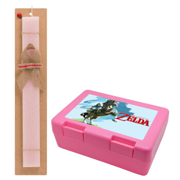 Zelda, Easter Set, children's snack container PINK & scented flat Easter candle (30cm) (PINK)