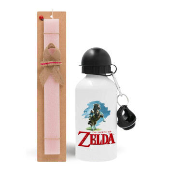 Zelda, Easter Set, metallic aluminum bottle (500ml) & aromatic flat Easter candle (30cm) (PINK)