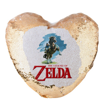 Zelda, Μαξιλάρι καναπέ καρδιά Μαγικό Χρυσό με πούλιες 40x40cm περιέχεται το  γέμισμα