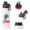 Metallic water bottle with safety lid, 850ml aluminum