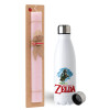 Easter Set, metallic stainless steel water bottle (750ml) & scented flat Easter candle (30cm) (PINK)