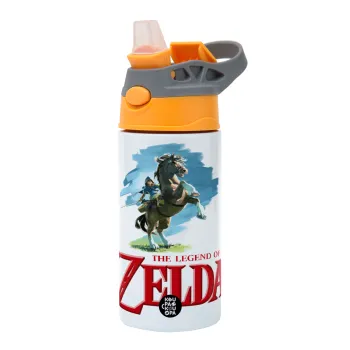 Zelda, Children's hot water bottle, stainless steel, with safety straw, Orange/Grey (360ml) BPA-FREE