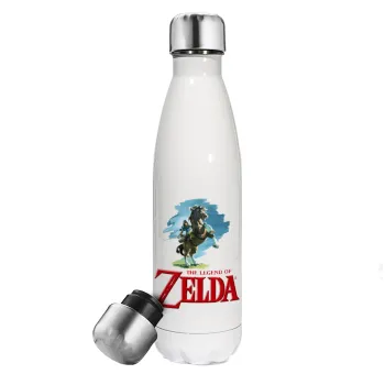 Zelda, Μεταλλικό παγούρι θερμός Λευκό (Stainless steel), διπλού τοιχώματος, 500ml