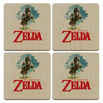 Zelda, ΣΕΤ x4 Σουβέρ ξύλινα τετράγωνα plywood (9cm)