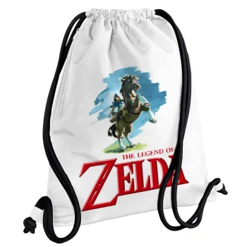Zelda, Backpack pouch GYMBAG white, with pocket (40x48cm) & thick cords