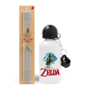 Zelda, Easter Set, metallic aluminum water bottle (500ml) & aromatic flat Easter candle (30cm) (GRAY)