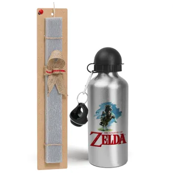 Zelda, Easter Set, metallic silver aluminum water bottle (500ml) & aromatic flat Easter candle (30cm) (GRAY)