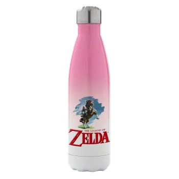 Zelda, Metal mug thermos Pink/White (Stainless steel), double wall, 500ml
