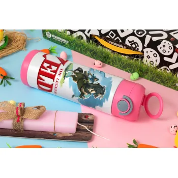 Zelda, Easter candle, Childrens hot water bottle, stainless steel, with safety straw, PINK (500ml)
