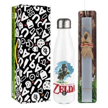Zelda, Easter candle, metallic white thermos bottle (500ml) & aromatic flat candle (30cm) (GRAY)