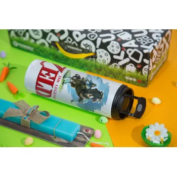 Zelda, Easter candle,Travel Tumbler 2 Lids, with metal straw & cleaning brush & aromatic flat candle (30cm) (BLUE)