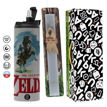 Zelda, Easter candle with Grey Tumbler Thermo 600ml & aromatic flat candle (30cm) (GREY)