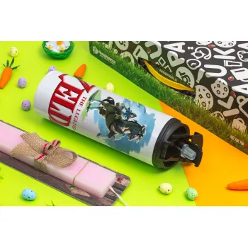 Zelda, Easter candle,Travel Tumbler 2 Lids, with metal straw & cleaning brush & aromatic flat candle (30cm) (PINK)