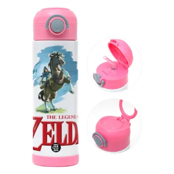 Zelda, Children's hot water bottle, stainless steel, with safety straw, PINK (500ml)