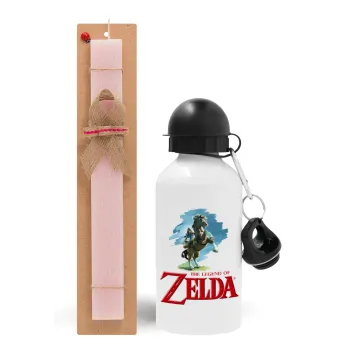 Zelda, Easter Set, metallic aluminum bottle (500ml) & aromatic flat Easter candle (30cm) (PINK)