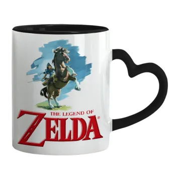 Zelda, Κούπα καρδιά χερούλι μαύρη, κεραμική, 330ml