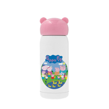 Peppa pig Family, Ροζ ανοξείδωτο παγούρι θερμό (Stainless steel), 320ml