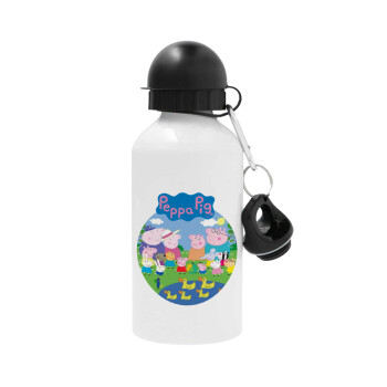 Peppa pig Family, Metal water bottle, White, aluminum 500ml