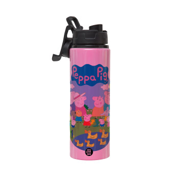 Peppa pig Family, Metallic water bottle with safety lid, 850ml aluminum