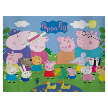 Peppa pig Family, Επιφάνεια κοπής γυάλινη (38x28cm)