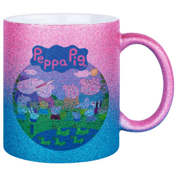 Peppa pig Family, Κούπα Χρυσή/Μπλε Glitter, κεραμική, 330ml