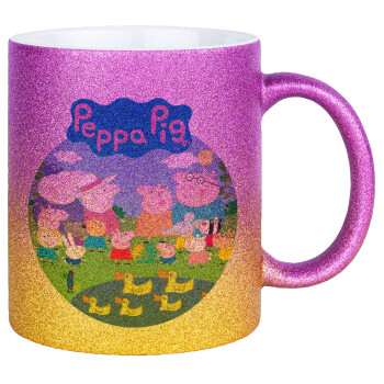 Peppa pig Family, Κούπα Χρυσή/Ροζ Glitter, κεραμική, 330ml