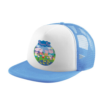 Peppa pig Family, Καπέλο παιδικό Soft Trucker με Δίχτυ Γαλάζιο/Λευκό