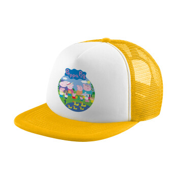 Peppa pig Family, Καπέλο παιδικό Soft Trucker με Δίχτυ Κίτρινο/White 