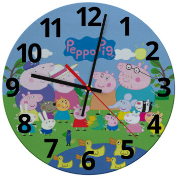 Peppa pig Family, Ρολόι τοίχου γυάλινο (30cm)