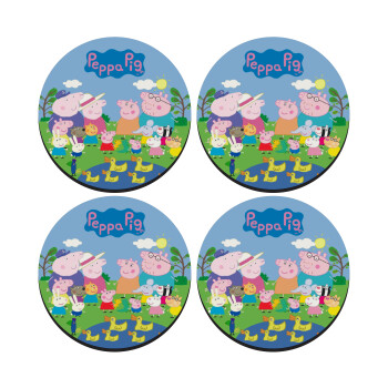 Peppa pig Family, SET of 4 round wooden coasters (9cm)