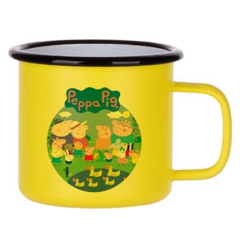 Peppa pig Family, Κούπα Μεταλλική εμαγιέ ΜΑΤ Κίτρινη 360ml