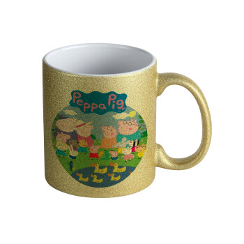 Peppa pig Family, Κούπα Χρυσή Glitter που γυαλίζει, κεραμική, 330ml