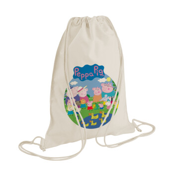 Peppa pig Family, Backpack bag GYMBAG natural (28x40cm)