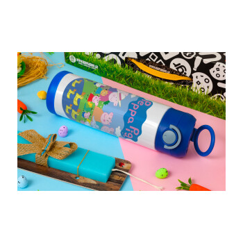 Peppa pig Family, Easter candle, Childrens hot water bottle, stainless steel, with safety straw, BLUE (500ml)