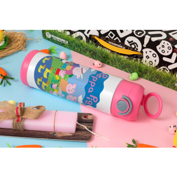 Peppa pig Family, Πασχαλινή Λαμπάδα με Παιδικό παγούρι θερμό, ανοξείδωτο, με καλαμάκι ασφαλείας, ΡΟΖ (500ml)