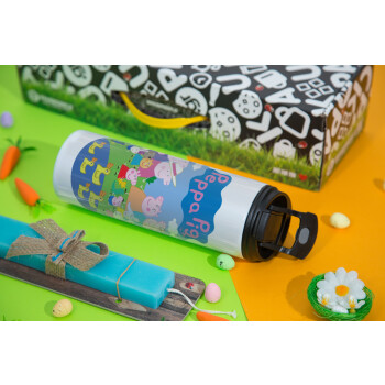 Peppa pig Family, Easter candle,Travel Tumbler 2 Lids, with metal straw & cleaning brush & aromatic flat candle (30cm) (BLUE)