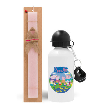 Peppa pig Family, Easter Set, metallic aluminum bottle (500ml) & aromatic flat Easter candle (30cm) (PINK)