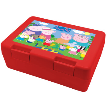 Peppa pig Family, Παιδικό δοχείο κολατσιού ΚΟΚΚΙΝΟ 185x128x65mm (BPA free πλαστικό)
