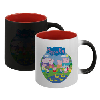 Peppa pig Family, Κούπα Μαγική εσωτερικό κόκκινο, κεραμική, 330ml που αλλάζει χρώμα με το ζεστό ρόφημα
