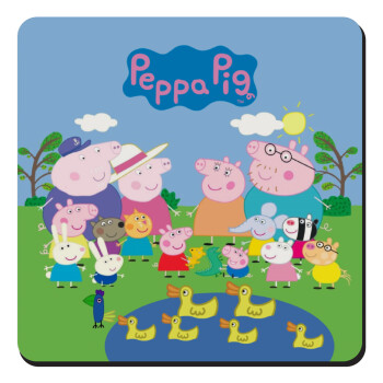 Peppa pig Family, Τετράγωνο μαγνητάκι ξύλινο 9x9cm