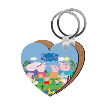 Peppa pig Family, Μπρελόκ Ξύλινο καρδιά MDF
