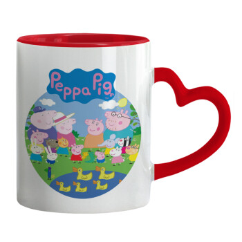 Peppa pig Family, Κούπα καρδιά χερούλι κόκκινη, κεραμική, 330ml
