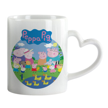 Peppa pig Family, Mug heart handle, ceramic, 330ml