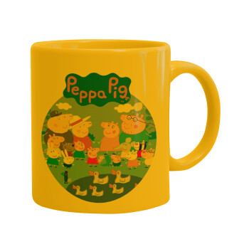Peppa pig Family, Κούπα, κεραμική κίτρινη, 330ml