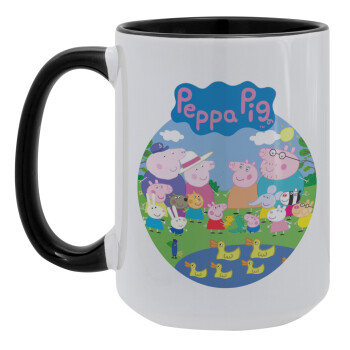 Peppa pig Family, Κούπα Mega 15oz, κεραμική Μαύρη, 450ml