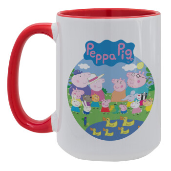 Peppa pig Family, Κούπα Mega 15oz, κεραμική Κόκκινη, 450ml