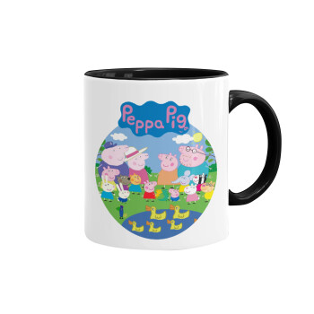 Peppa pig Family, Κούπα χρωματιστή μαύρη, κεραμική, 330ml